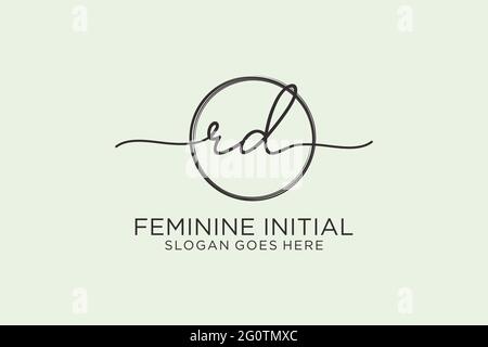 RD handwriting logo with circle template vector logo of initial signature, wedding, fashion, floral and botanical with creative template. Stock Vector