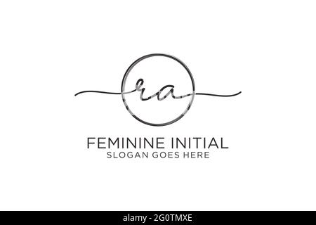 RA handwriting logo with circle template vector logo of initial signature, wedding, fashion, floral and botanical with creative template. Stock Vector