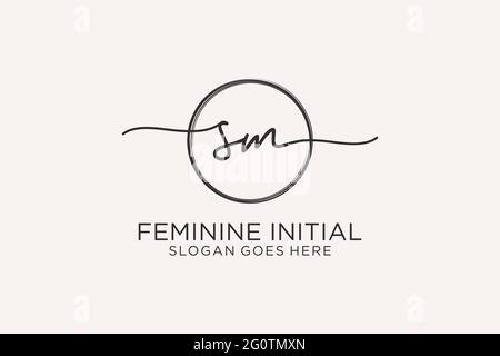 SM handwriting logo with circle template vector logo of initial signature, wedding, fashion, floral and botanical with creative template. Stock Vector