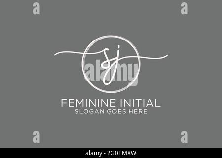 SJ handwriting logo with circle template vector logo of initial signature, wedding, fashion, floral and botanical with creative template. Stock Vector