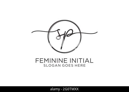 SP handwriting logo with circle template vector logo of initial signature, wedding, fashion, floral and botanical with creative template. Stock Vector