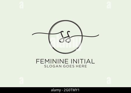 SS handwriting logo with circle template vector logo of initial signature, wedding, fashion, floral and botanical with creative template. Stock Vector