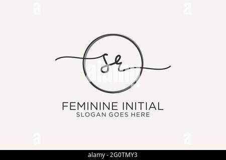 SR handwriting logo with circle template vector logo of initial signature, wedding, fashion, floral and botanical with creative template. Stock Vector