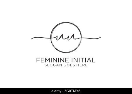 UU handwriting logo with circle template vector logo of initial signature, wedding, fashion, floral and botanical with creative template. Stock Vector