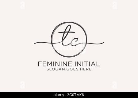 TC handwriting logo with circle template vector logo of initial signature, wedding, fashion, floral and botanical with creative template. Stock Vector
