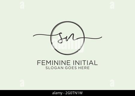 SN handwriting logo with circle template vector logo of initial signature, wedding, fashion, floral and botanical with creative template. Stock Vector