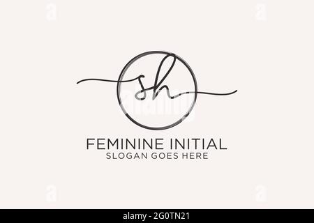 SH handwriting logo with circle template vector logo of initial signature, wedding, fashion, floral and botanical with creative template. Stock Vector