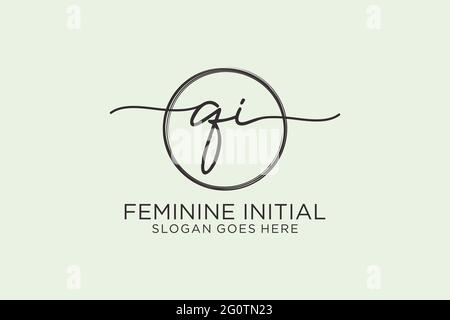 QI handwriting logo with circle template vector logo of initial signature, wedding, fashion, floral and botanical with creative template. Stock Vector