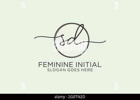 SD handwriting logo with circle template vector logo of initial signature, wedding, fashion, floral and botanical with creative template. Stock Vector