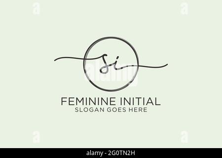 SI handwriting logo with circle template vector logo of initial signature, wedding, fashion, floral and botanical with creative template. Stock Vector