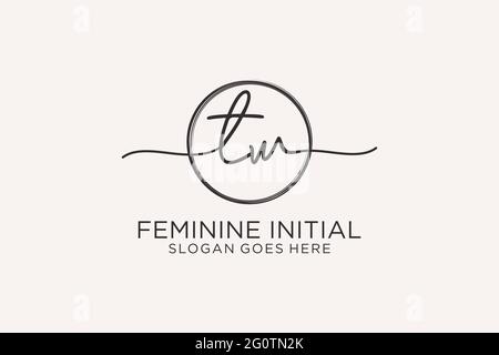 TW handwriting logo with circle template vector logo of initial signature, wedding, fashion, floral and botanical with creative template. Stock Vector