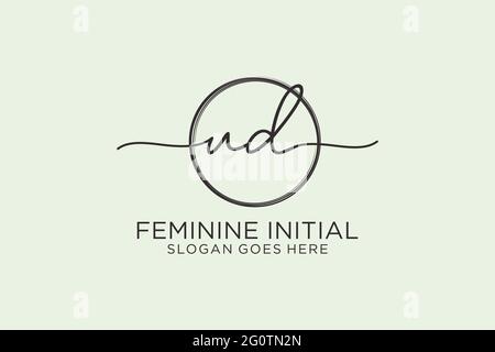 UD handwriting logo with circle template vector logo of initial signature, wedding, fashion, floral and botanical with creative template. Stock Vector