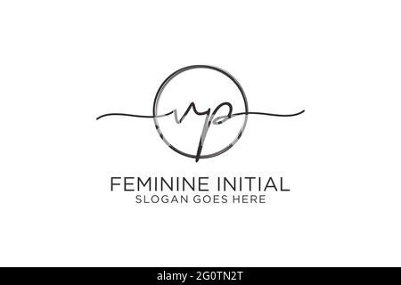 VP handwriting logo with circle template vector logo of initial signature, wedding, fashion, floral and botanical with creative template. Stock Vector