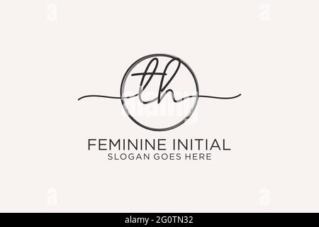 TH handwriting logo with circle template vector logo of initial signature, wedding, fashion, floral and botanical with creative template. Stock Vector