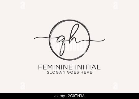 QH handwriting logo with circle template vector logo of initial signature, wedding, fashion, floral and botanical with creative template. Stock Vector
