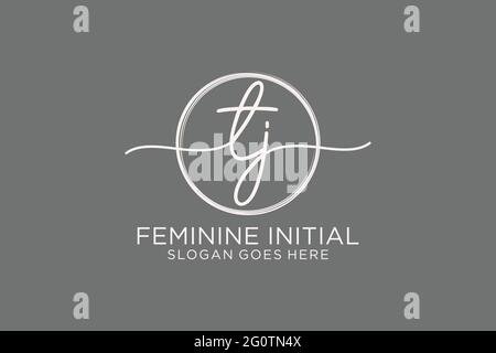 TJ handwriting logo with circle template vector logo of initial signature, wedding, fashion, floral and botanical with creative template. Stock Vector