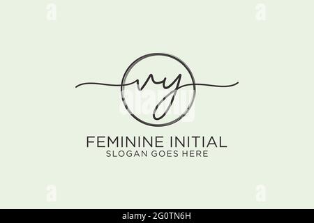 VY handwriting logo with circle template vector logo of initial signature, wedding, fashion, floral and botanical with creative template. Stock Vector