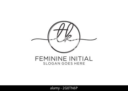 TK handwriting logo with circle template vector logo of initial signature, wedding, fashion, floral and botanical with creative template. Stock Vector