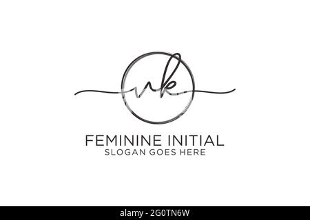 VK handwriting logo with circle template vector logo of initial signature, wedding, fashion, floral and botanical with creative template. Stock Vector