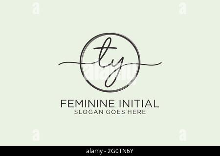 TY handwriting logo with circle template vector logo of initial signature, wedding, fashion, floral and botanical with creative template. Stock Vector