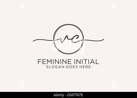 VC handwriting logo with circle template vector logo of initial signature, wedding, fashion, floral and botanical with creative template. Stock Vector