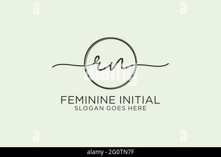 RN handwriting logo with circle template vector logo of initial signature, wedding, fashion, floral and botanical with creative template. Stock Vector