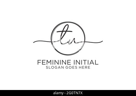 TU handwriting logo with circle template vector logo of initial signature, wedding, fashion, floral and botanical with creative template. Stock Vector