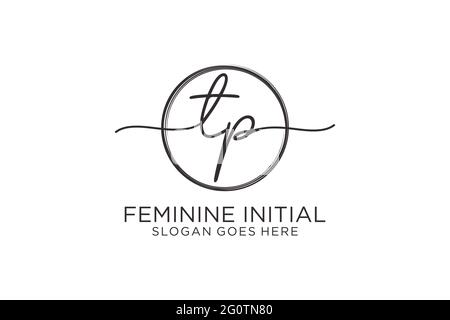 TP handwriting logo with circle template vector logo of initial signature, wedding, fashion, floral and botanical with creative template. Stock Vector