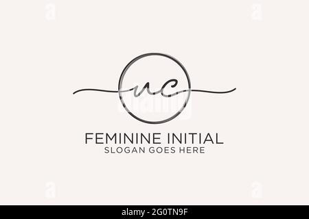 UC handwriting logo with circle template vector logo of initial signature, wedding, fashion, floral and botanical with creative template. Stock Vector