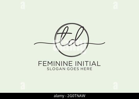 TD handwriting logo with circle template vector logo of initial signature, wedding, fashion, floral and botanical with creative template. Stock Vector