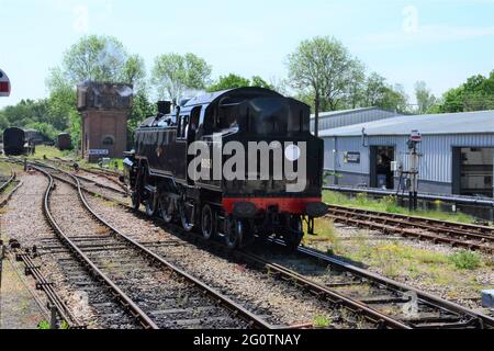 A standard class 4MT locomotive at Sheffield Park station on The Bluebell Railway. Stock Photo