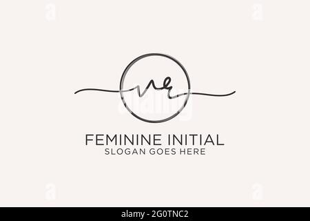 VR handwriting logo with circle template vector logo of initial signature, wedding, fashion, floral and botanical with creative template. Stock Vector