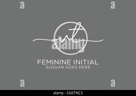 VT handwriting logo with circle template vector logo of initial signature, wedding, fashion, floral and botanical with creative template. Stock Vector
