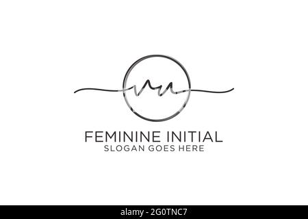 VU handwriting logo with circle template vector logo of initial signature, wedding, fashion, floral and botanical with creative template. Stock Vector
