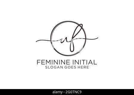 UF handwriting logo with circle template vector logo of initial signature, wedding, fashion, floral and botanical with creative template. Stock Vector
