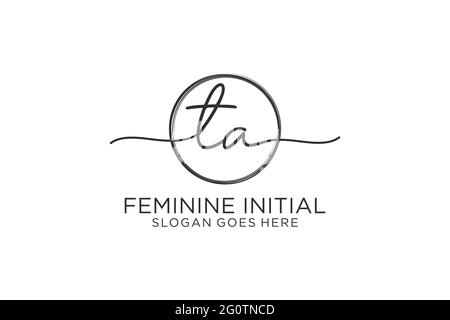 TA handwriting logo with circle template vector logo of initial signature, wedding, fashion, floral and botanical with creative template. Stock Vector