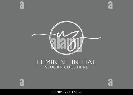 UZ handwriting logo with circle template vector logo of initial signature, wedding, fashion, floral and botanical with creative template. Stock Vector