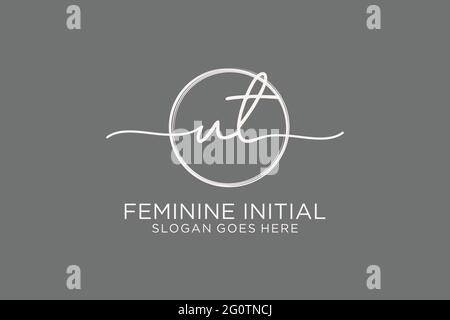 UT handwriting logo with circle template vector logo of initial signature, wedding, fashion, floral and botanical with creative template. Stock Vector