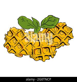 Tasty Belgian waffles hand drawn sketch. Vector illustration Stock ...