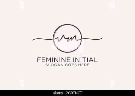 VM handwriting logo with circle template vector logo of initial signature, wedding, fashion, floral and botanical with creative template. Stock Vector