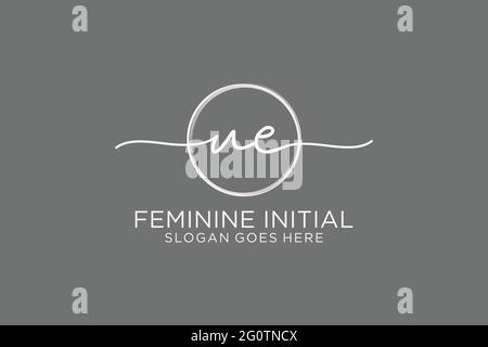 UE handwriting logo with circle template vector logo of initial signature, wedding, fashion, floral and botanical with creative template. Stock Vector