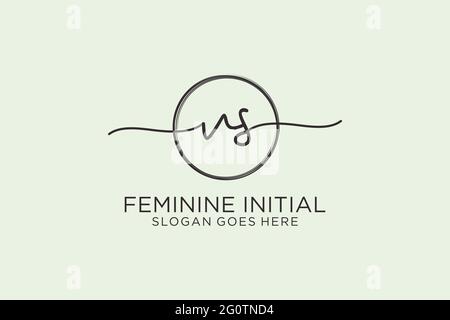 VS handwriting logo with circle template vector logo of initial signature, wedding, fashion, floral and botanical with creative template. Stock Vector
