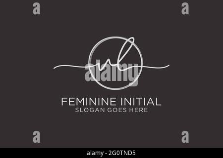 VL handwriting logo with circle template vector logo of initial signature, wedding, fashion, floral and botanical with creative template. Stock Vector