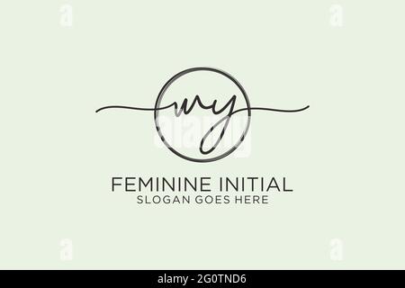 WY handwriting logo with circle template vector logo of initial signature, wedding, fashion, floral and botanical with creative template. Stock Vector