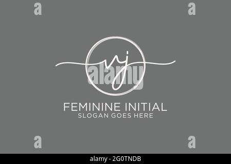 VJ handwriting logo with circle template vector logo of initial signature, wedding, fashion, floral and botanical with creative template. Stock Vector