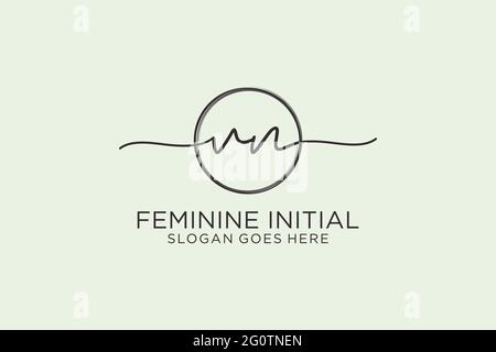 VN handwriting logo with circle template vector logo of initial signature, wedding, fashion, floral and botanical with creative template. Stock Vector