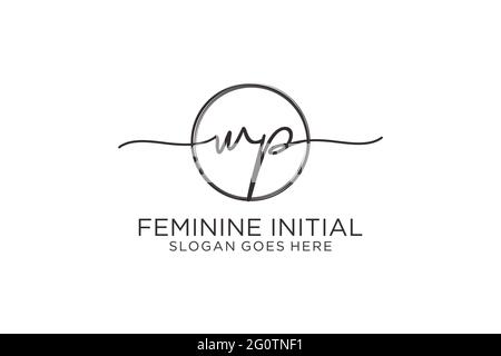 WP handwriting logo with circle template vector logo of initial signature, wedding, fashion, floral and botanical with creative template. Stock Vector