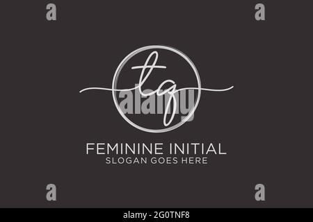 TQ handwriting logo with circle template vector logo of initial signature, wedding, fashion, floral and botanical with creative template. Stock Vector
