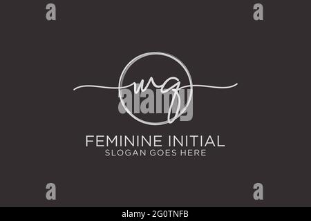 WQ handwriting logo with circle template vector logo of initial signature, wedding, fashion, floral and botanical with creative template. Stock Vector