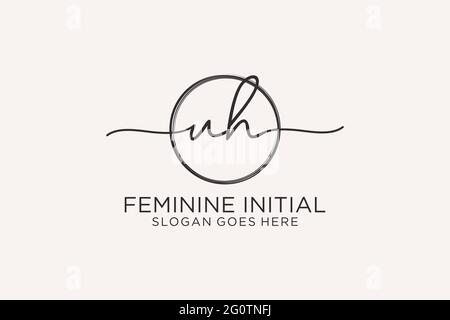 UH handwriting logo with circle template vector logo of initial signature, wedding, fashion, floral and botanical with creative template. Stock Vector